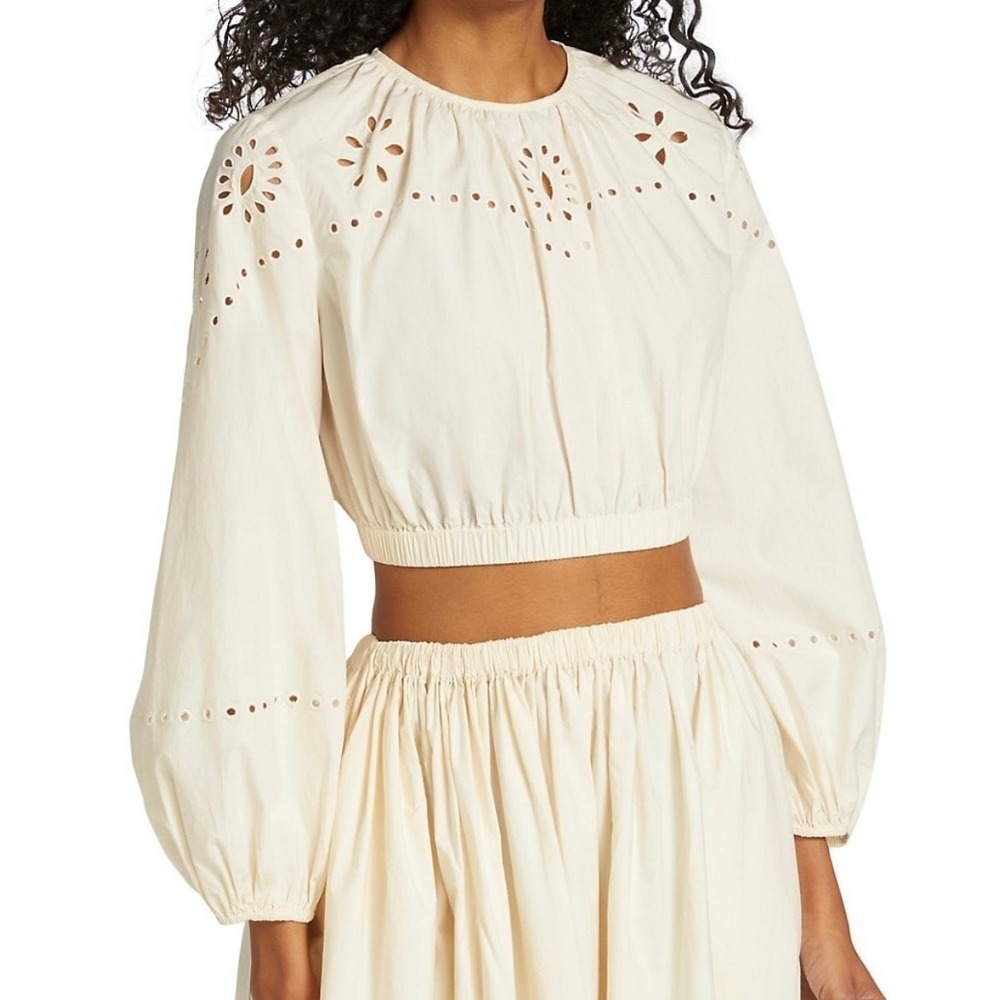 Rhode Adeline Eyelet Ecru Cream Long Sleeve Crop Top Size XL NWT